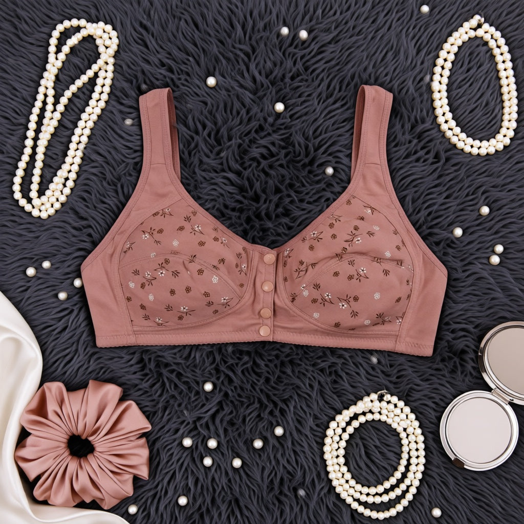Floral - Front Button Bra - Imported - Pink