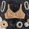 Floral - Front Button Bra - Imported - Beige