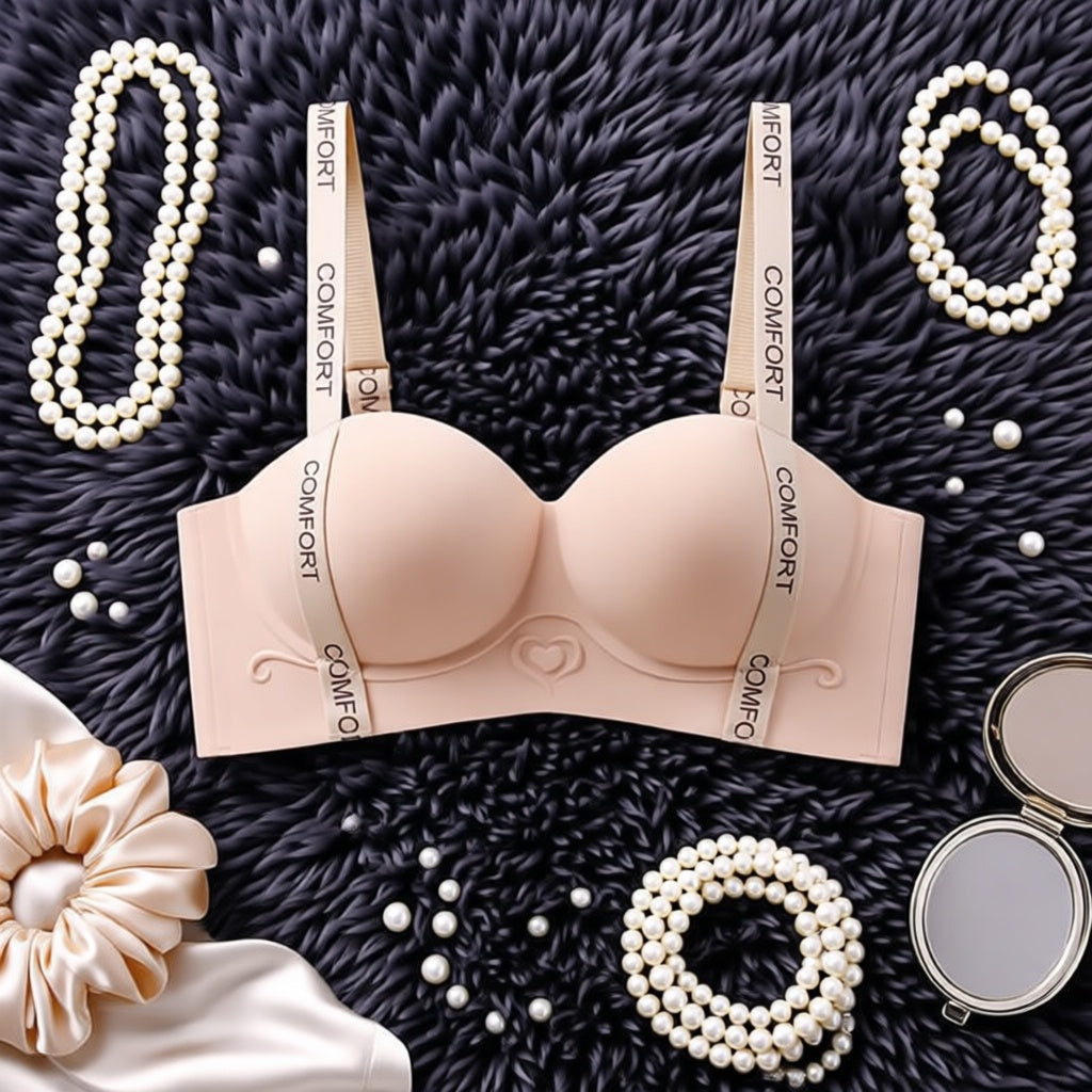Cross-Border Heart Half-Cup Bra - Peach