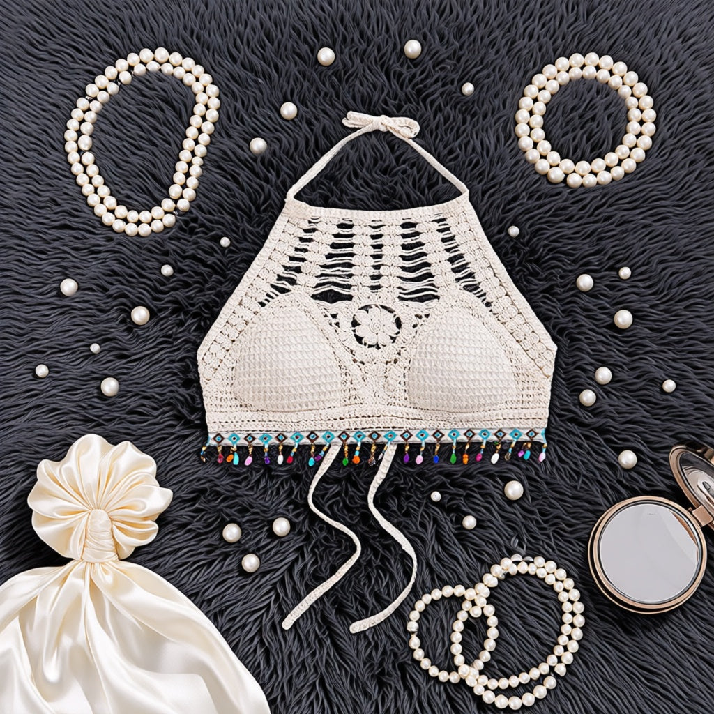 Embroidered Short Bra - Cream (Free Size)