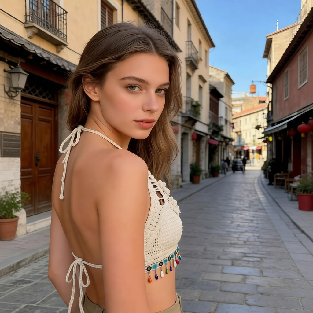 Embroidered Short Bra - White (Free Size)