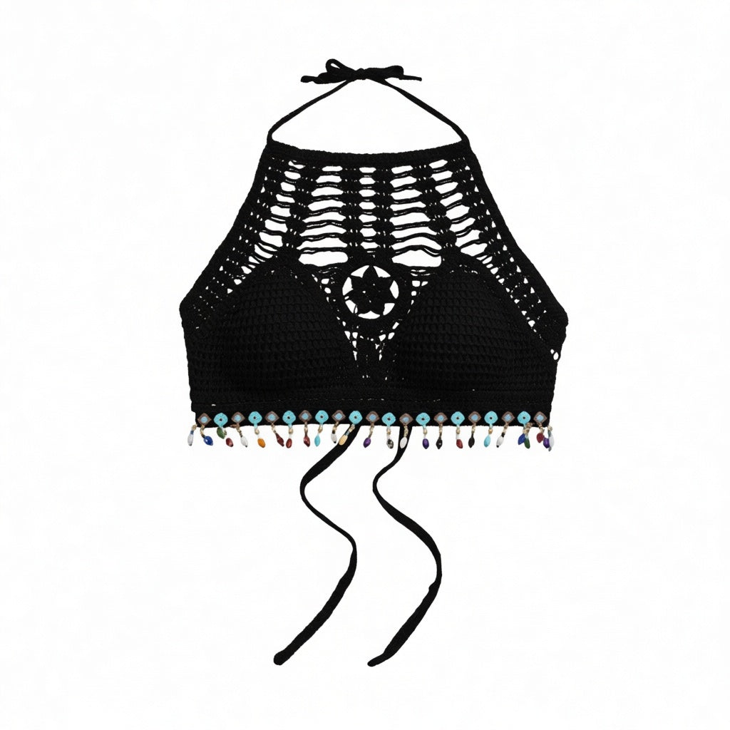 Embroidered Short Bra - Black (Free Size)