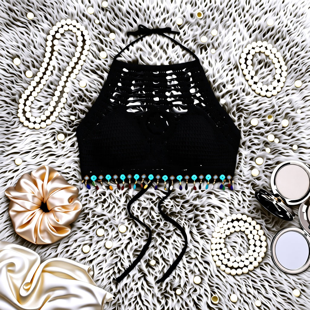 Embroidered Short Bra - Black (Free Size)