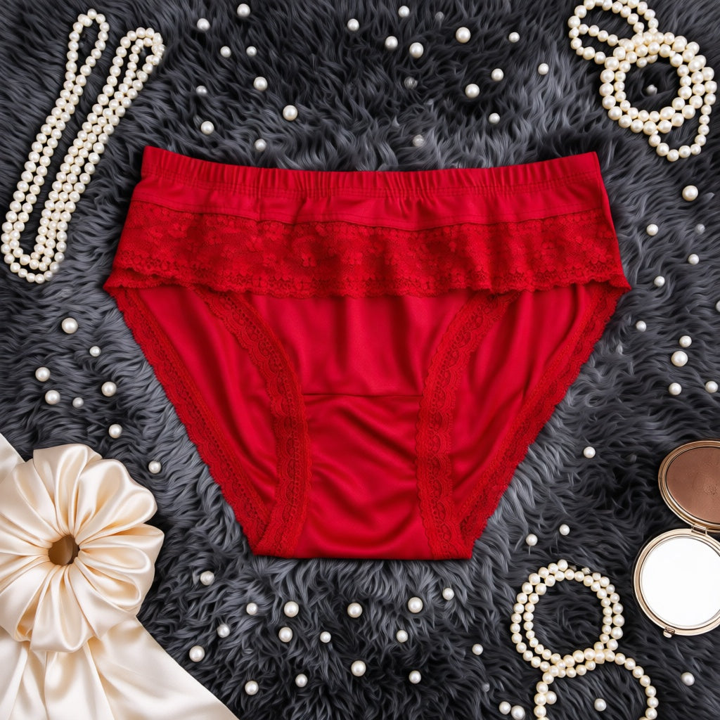 Women's Floral Lace Panty - Red