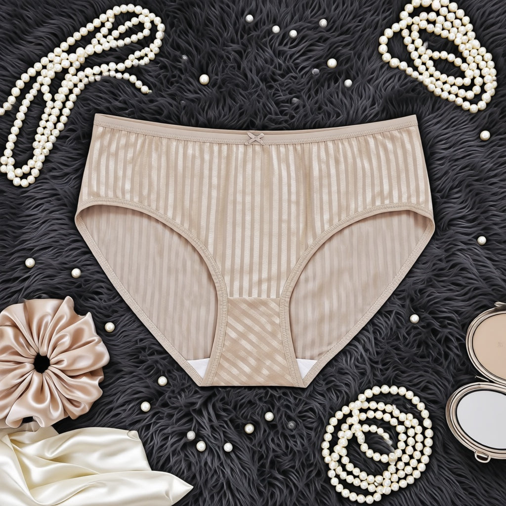 Striped Underwear Comfortable Panties - Beige