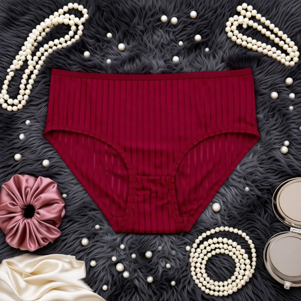 Striped Underwear Comfortable Panties - Maroon