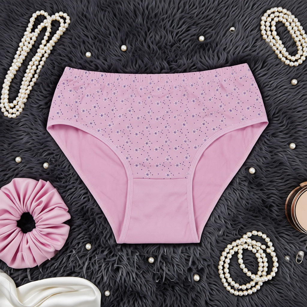 Floral Printed Cotton Panty - Pink