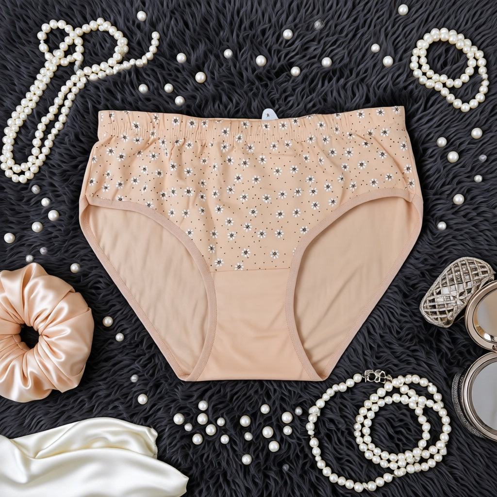 Floral Printed Cotton Panty - Beige