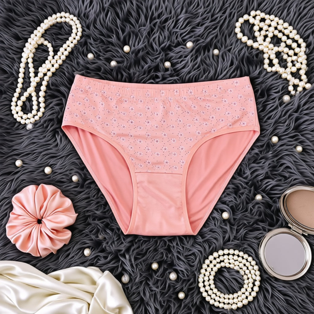 Floral Printed Cotton Panty - Peach
