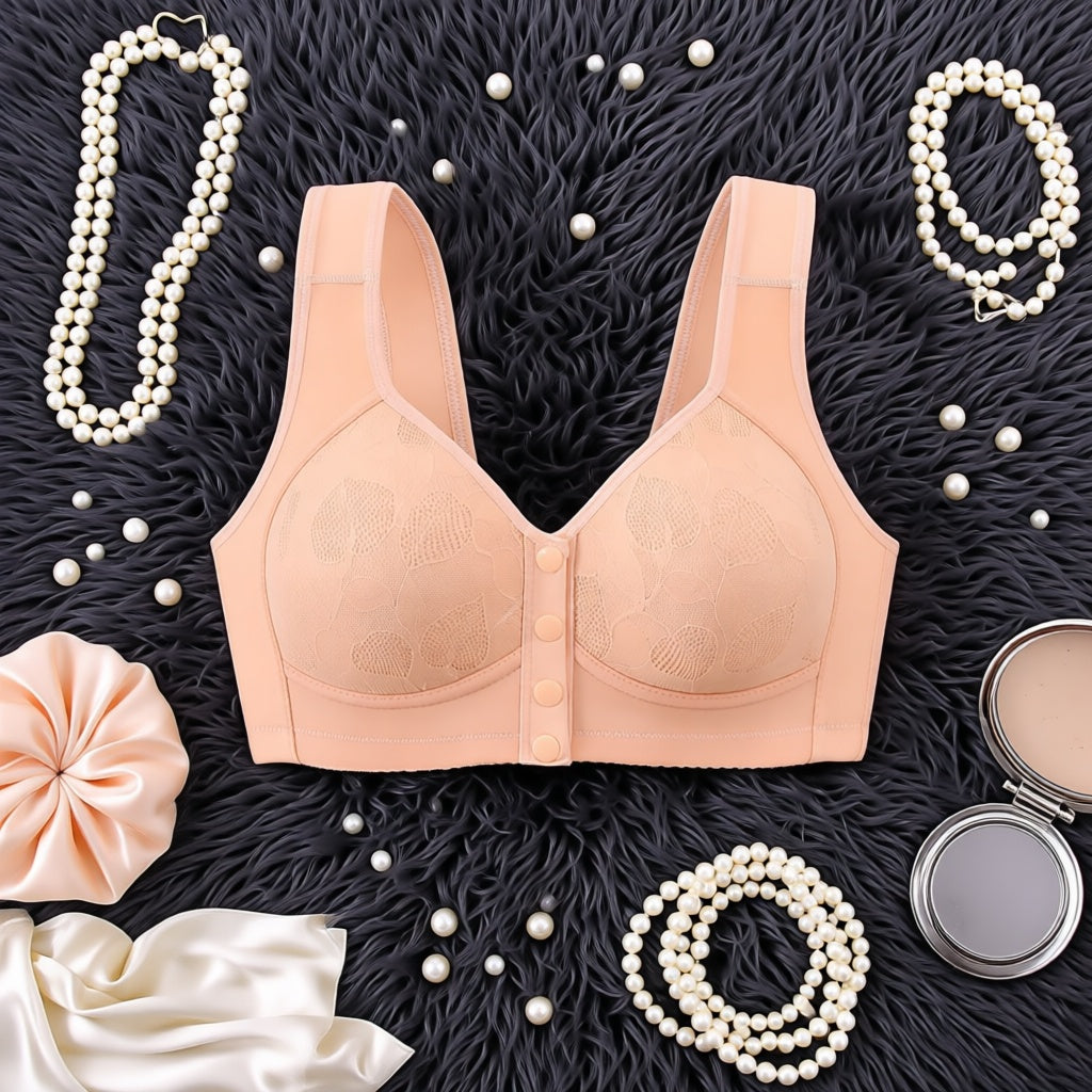 Vest-Style Front-Closure Bra - Peach