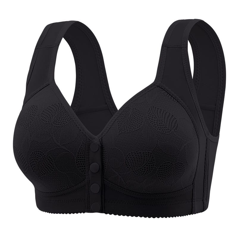 Vest-Style Front-Closure Bra - Black